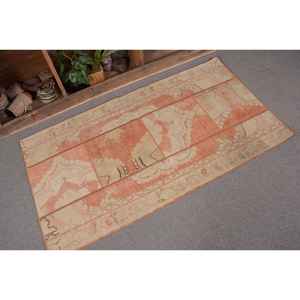 Tapis turc vintage 2,7x4,9 pieds Orange Beige tissage plat en laine motif patchwork pour décorations de couloir de salon support en latex - Product Image 5