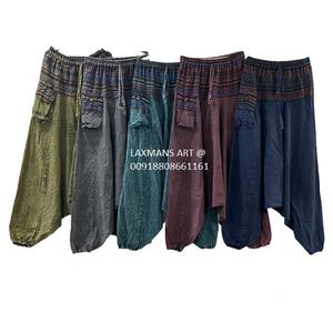 ผ้าฝ้ายพิมพ์กางเกงฮาเร็ม ชุดนอนฮาเร็ม ชุดนอนผ้าฝ้ายเย็บปะติดปะต่อกัน ชุดนอนอินเดีย ผู้หญิง ชุดนอนพิมพ์ลาย ผ้าฝ้าย ชุดนอนสีทึบ - Product Image 1