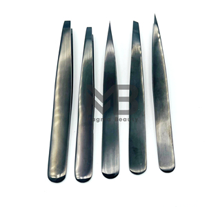 Pince à épiler à pointe inclinée de haute précision pour barbe à cils sourcils élimination des points noirs couleur noire en acier inoxydable marque privée - Product Image 2