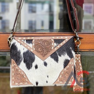 Hot Selling Hand Tooled Carving Leather <b>Handbag</b> Real Cowhide Fur Sling Bag Bohemian Bags Stylish Bags for Women's Multi Use - Product Image 1