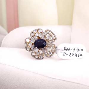 Anillo de Plata de Ley con Zafiro Azul para Regalo, Anillo de Zafiro Azul Natural y Diamantes para Regalo, Plata de Ley Hecha a Mano, Producto al por Mayor - Product Image 2