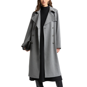 Abrigo largo de gran tamaño con doble botonadura para mujer, gabardina informal transpirable con forro de Cachemira de talla grande abotonada para invierno y otoño - Product Image 4