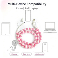 Câble de charge USB 4-en-1 à motif écossais avec perles, cordon de données décoratif coloré et tendance