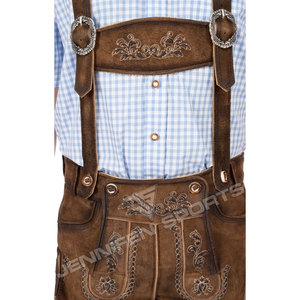 ผู้ชายแบบดั้งเดิม Lederhosen สั้นพร้อมแขวนหนัง Cowhide แท้ปุ่มเย็บปักถักร้อยด้านหน้าปิดด้านข้างและกระเป๋าด้านหลัง - Product Image 2