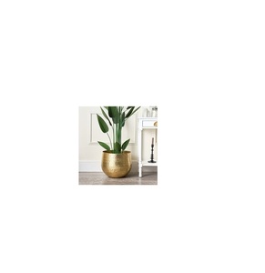 Compre en línea macetero de metal decorativo acabado pulido dorado para exhibición de plantas con estilo moderno para interiores y exteriores - Product Image 1