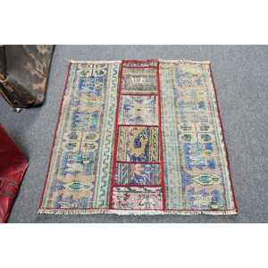 Alfombra Turca Vintage Pequeña de 2.6x2.7 pies, Alfombra Azul del Suroeste de Estados Unidos de Lana - Product Image 1