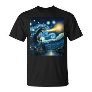 T-shirt parodique de la nuit étoilée du monstre Kaiju rétro japonais - Product Image 1