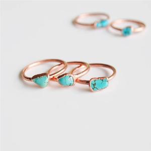 Rough Stone Turquoise Raw Stacking Rhodium Plated Gold Adjustable Wide Band <b>Statement</b> <b>Ring</b> for Wedding & Party - Product Image 3