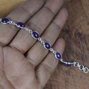 Pulsera clásica de plata maciza 925, joyería para mujer, Plata de Ley 925, amatista, piedras preciosas, estilo bohemio, pulsera hecha a mano, regalo - Product Image 3