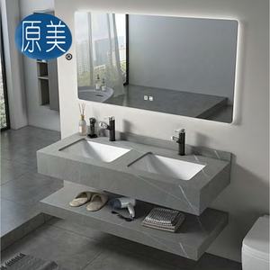 Ensemble d'armoires de salle de bain en marbre fritté de luxe 1200mm à double cuvette <span class=keywords><strong>sous</strong></span> plan évier Double couche vanité avec miroir intelligent - Product Image 2