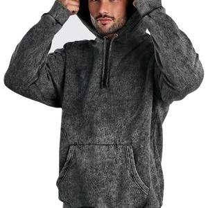Sudadera con capucha de gran tamaño personalizada de alta calidad para hombres con bolsillo de canguro, sudaderas con capucha desteñidas vintage negras lavadas - Product Image 1