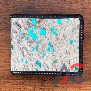 ออกแบบใหม่ของแท้หนังหรูหรากระเป๋าสตางค์ผมบนหนัง Cowhide โลหะผู้ชาย Bi-fold กระเป๋าสตางค์ผู้ถือบัตรของขวัญเงินสดสําหรับเขา - Product Image 1