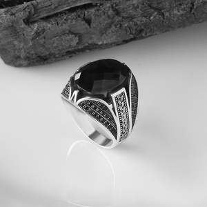Wholesale Azuris VALKH1195 925 Sterling Silver Ottoman Style Men's <b>Ring</b> with Natural Stone Agate Handmade in Turkey - Product Image 2