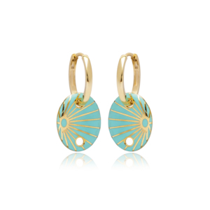 Boucles d'oreilles pendantes de forme ovale en émail turquoise faites à la main en gros turc 925 bijoux en argent Sterling - Product Image 1
