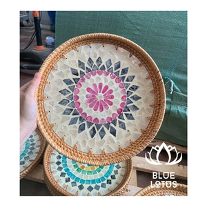 ถาดรองแม่มุกเวียดนาม: ของตกแต่งหรูหราทำด้วยมือ, ที่เก็บของและถาดเสิร์ฟที่ไม่เหมือนใคร-บัวสีฟ้าเวียดนาม - Product Image 1