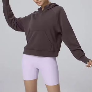 Sweat à capuche pour femme de haute qualité, coupe courte, tissu doux, coupe décontractée, yoga, entraînement - Product Image 6