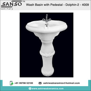 Lavabo de mano de cerámica blanca recién llegado, fregadero de artículos sanitarios de la más alta calidad con pedestal para baño de proveedor indio - Product Image 2