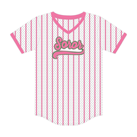 Jersey Bisbol Pendek Soror Putih, Jersey Sororitas Yunani Wanita, Pink Hijau, Persaudaraan Mahasiswa, Pakaian Kasual Bergaya Cepat Kering