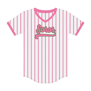 เสื้อเบสบอลสีขาวของชมรมนักศึกษาหญิง ชมรมนักศึกษาหญิงกรีก สีชมพูและสีเขียว เสื้อเจอร์ซีย์ลำลองมีสไตล์สำหรับนักศึกษาหญิง - Product Image 5