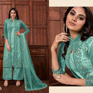 Nouveau créateur de vêtements indiens et pakistanais pour adultes Costumes élégants en filet Plazzo avec motifs de veste - Product Image 1