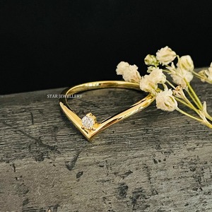 14K แหวนแต่งงานทรง V ลึกหินโมโนเพชรธรรมชาติสีทองคำแท้ - Product Image 3