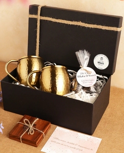 The <b>Hug</b> <b>in</b> <b>a</b> <b>Mug</b> Gift Box - Matt Gold Set of 2 Hammered Moscow Mule <b>Mugs</b> with Round Handle Gifts Perfect for Cold Drinks - Product Image 4