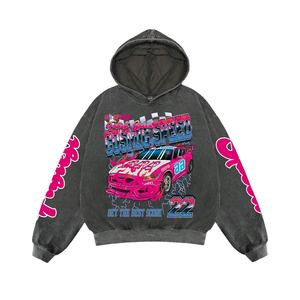 Sweat à capuche tendance pour homme, en polaire délavée et vieillie, impression DTG de haute qualité, épaules tombantes, cordon de serrage, style streetwear, collection hiver 2026 - Product Image 1