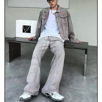 Conjunto de Dos Piezas de Mezclilla para Hombre, Estilo Casual Vintage, Chaqueta y Pantalones Lavados con Bordado y Estampado