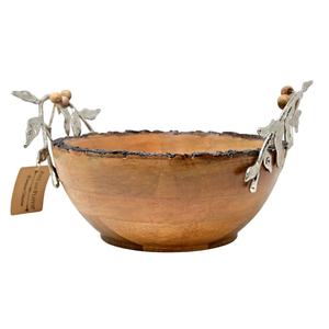 Maravilloso cuenco para servir frutas de madera natural hecho a mano con diseño moderno de hoja de plata para uso doméstico u ocasiones especiales - Product Image 4