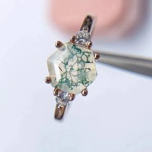 แหวนหินมอสอาเกตสำหรับผู้หญิงดีไซน์แบบมินิมอลที่เป็นเอกลักษณ์แข็ง925แฟชั่นวงสำหรับงานแต่งงานและงานเลี้ยง - Product Image 2