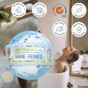 Bomba de Baño con Aroma Marino Ocean Breeze, Bola Efervescente Fresca, Producto de Baño Orgánico Vegano para Spa, OEM ODM Venta al Por Mayor a Granel, Letonia - Product Image 2