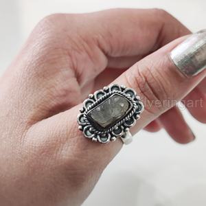 Bague pour femme en pierre brute, labradorite naturelle, style bohème, en argent sterling 925, pour Noël et la Saint-Valentin - Product Image 2