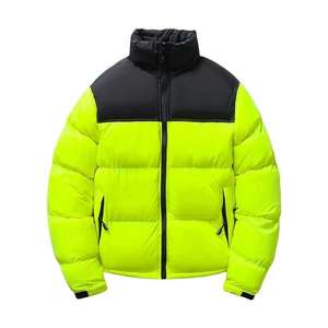 Veste matelassée unie jaune fluo pour homme Manteau d'hiver haute visibilité à fermeture éclair pour temps froid Streetwear isolé et chaud - Product Image 1