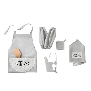 Ensemble de Six pièces de tabliers de cuisine pour femmes, gantelets de cuisson avec écharpe, accessoires de cuisine, en <span class=keywords><strong>lin</strong></span>, longues manches - Product Image 1