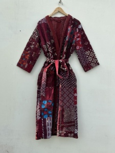 Hot Selling Unisex Autumnsize Free Cotton Kantha Quilted Jacket Handmade Long Patchwork Coats Blazers Hand Stitched Kantha Robe - Product Image 5
