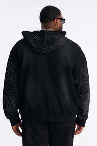 Sweat à capuche noir pour homme, vente en gros, vintage, teint, avec strass, lourd, chaud, imprimé sur mesure, surdimensionné, en coton, printemps, automne, hiver - Product Image 4