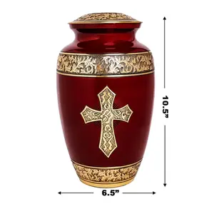 Urna de aluminio rojo de calidad superior para cenizas Diseño cruzado Cenizas de adultos de estilo americano de la mejor calidad - Product Image 5