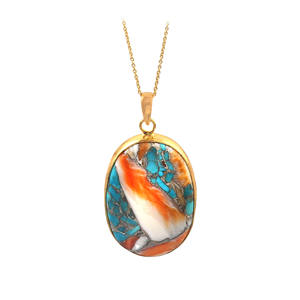 925 Sterling Silver Women's Necklace with Gold Plated Oster Turquoise Gemstone Custom Jewelry Pendants & <b>Charms</b> - Product Image 2