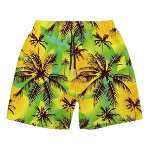 Short de bain respirant d'été vert - Vêtements de plage actifs, maillot de bain, mode décontractée, imprimé feuilles, short de survêtement d'été pour hommes - Product Image 2