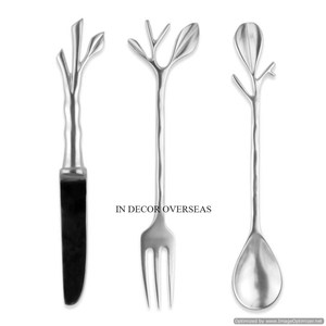 Juego de cubiertos de aspecto atractivo con asas de diseño de flores y hojas pulidas brillantes plateadas de acero inoxidable de alta calidad de la India - Product Image 5