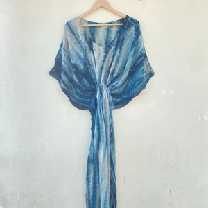 Tie Dye Crepe Seda Kaftan Verano Transpirable Long Indian Resort Wear Mujer Ropa de dormir Regalo Dama de honor - Product Image 3