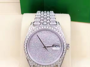 Reloj de pulsera con esfera analógica de lujo personalizado para hombres y mujeres, Diamante cultivado en laboratorio, diseño único, correa de acero inoxidable completamente helado - Product Image 2