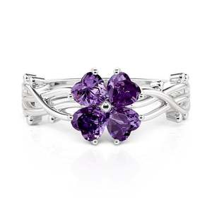 Anillo de Moda Jeulia con Cuatro Pétalos de Corazón Violeta - Product Image 1