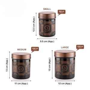 Ensemble de pots de rangement en métal à imprimé Warli noir, contenants cylindriques ethniques modernes avec couvercles texturés - Product Image 4