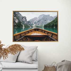 Nature Landscape Printed <b>Canvas</b> - River Scene Wall Art, Personalized Gift,1P:Gold <b>Framed</b> - Product Image 1