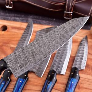 Juego de Cuchillos de Cocina de Acero de Damasco Hechos a Mano al por Mayor, Mango de Madera Paka con Hoja de Cuerno Negro, Juego de Chef de Damasco - Product Image 5