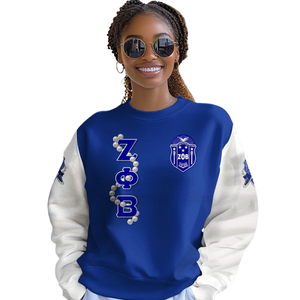 Felpa Blu con Collo Tondo Ricamata della Confraternita Zeta Phi Beta 1920, Pullover Greco per Donne - Product Image 4