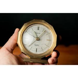 Well Made Golden Metallic Desk <b>Clock</b> with Silent Mechanical <b>Movement</b> Modern Design Complements Warm and Cool Color Schemes - Product Image 5