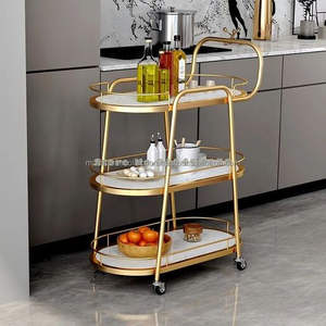 Suministros para Bar Nuevo elegante carrito de Bar Carrito para servir Restaurantes Hotel Utiliza Metal Rectángulo Espejo Carrito de barra dorada - Product Image 4