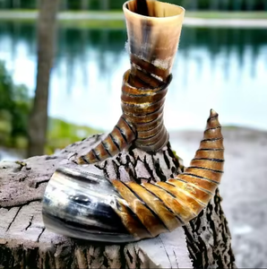 Meilleure qualité sculpté Viking corne à boire haute polonais Style nautique Animal Design exotique Art indien support ajusté artisanat naturel - Product Image 5